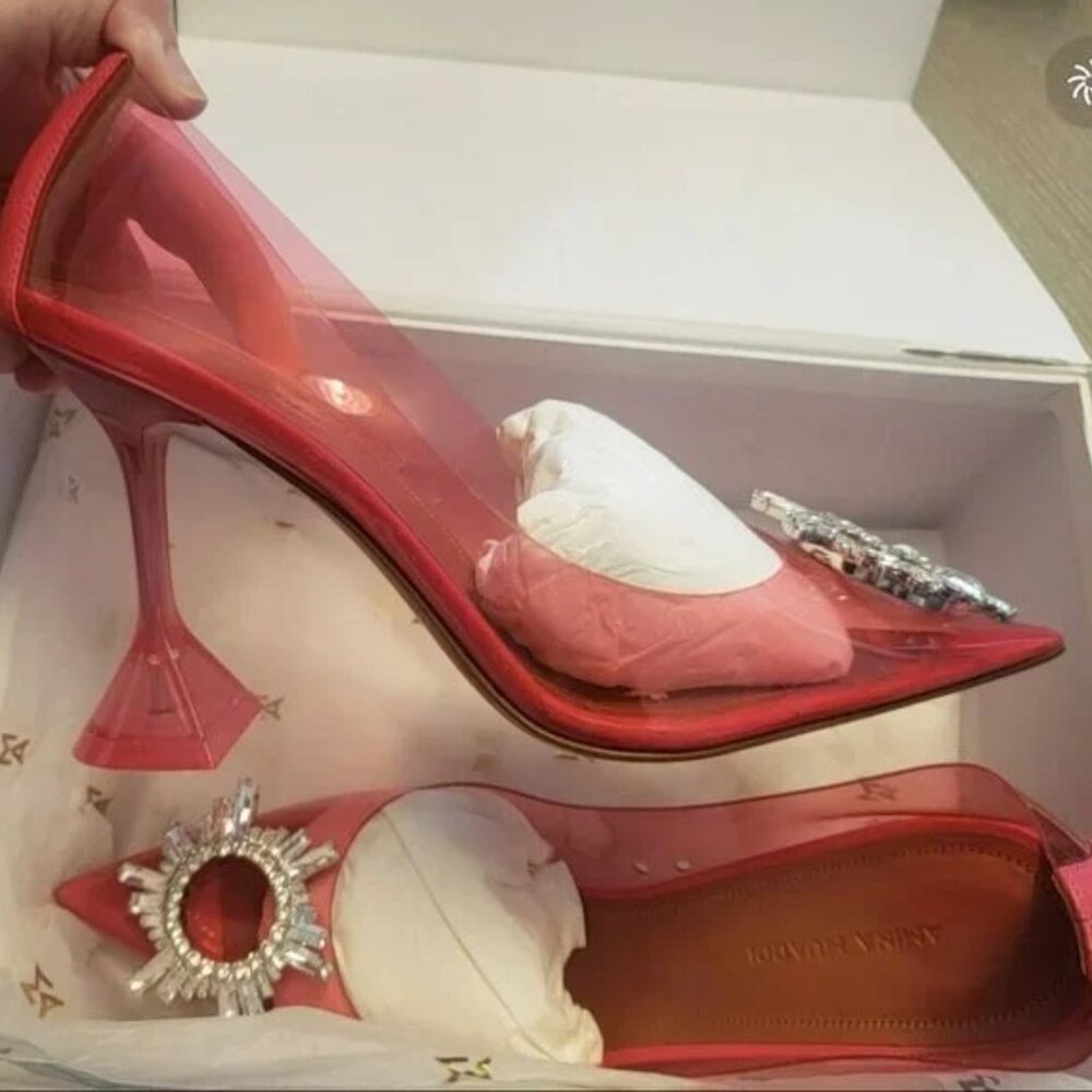 Amina Muaddi Begam glass Pump Pink Glass Clear Heels size 39 - Picture 6 of 16